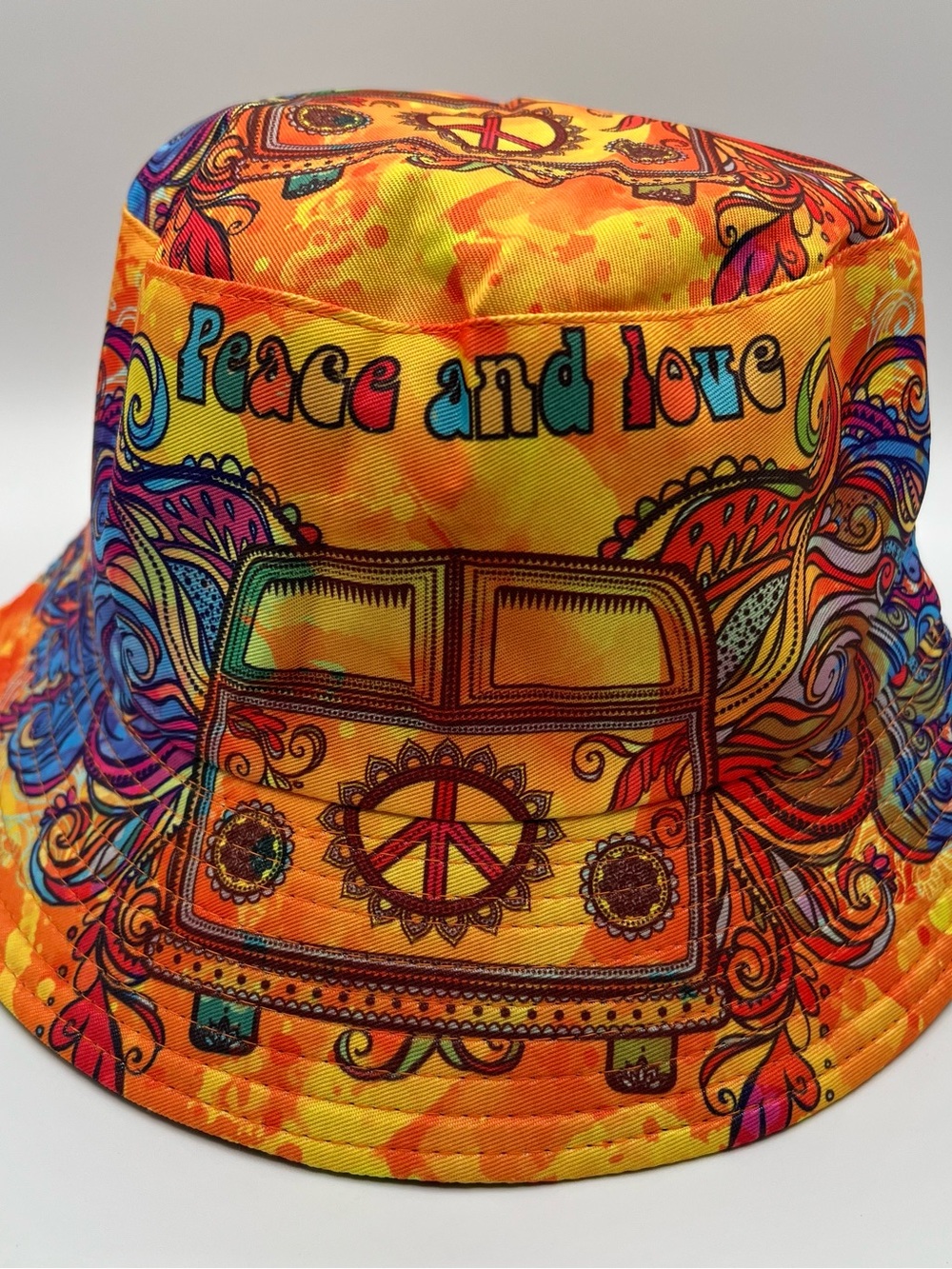 Peace and Love Orange Tie-Dye Bucket Hat
